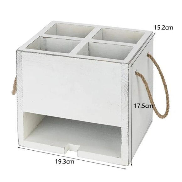 Silverware Caddy With Handle, Wooden Utensil Napkin Holder Utensil Organizer - Picture 2 of 6